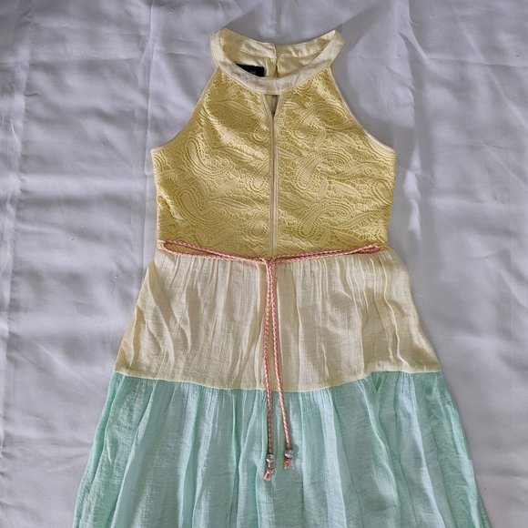 In Girl Women's Halter Neck Yellow Blue Pink Color Block Maxi Dress Size 12 - Picture 4 of 12